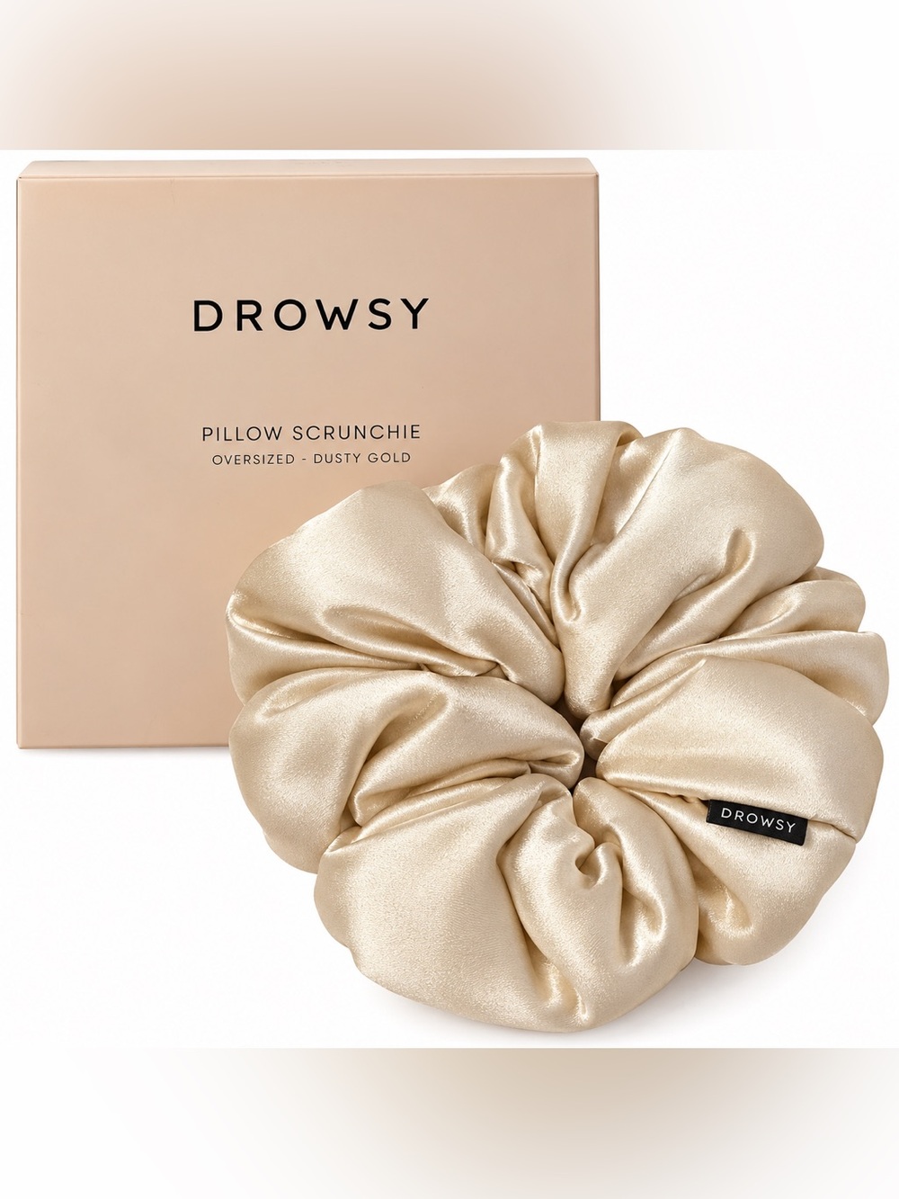 Drowsy Dusty Gold Oversized Padded Silk Pillow Scrunchie with Box